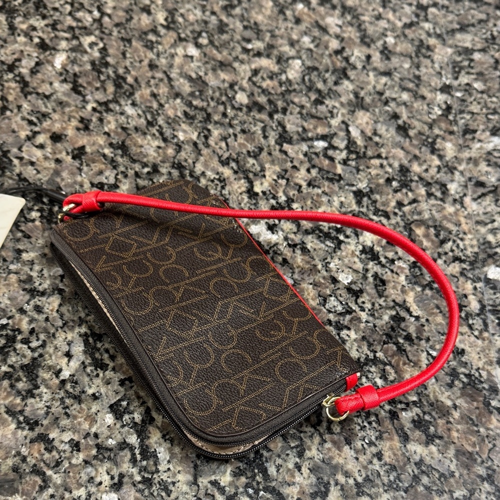 Calvin Klein Logo Wristlet in Brown and Red NWT - Picture 9 of 16